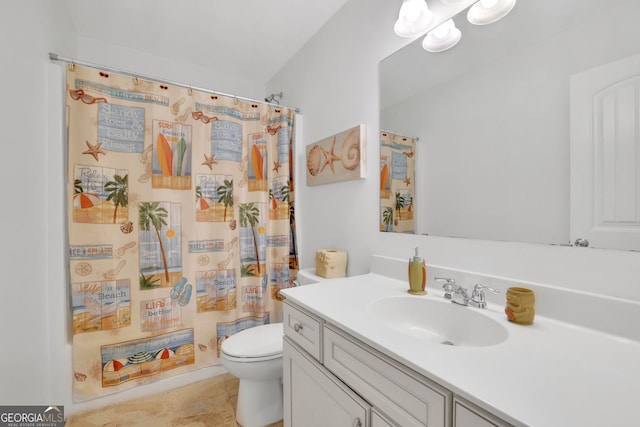 425 Eldridge Dr, Suwanee, GA 30024 - full bathroom featuring vanity, curtained shower, and tile patterned flooring