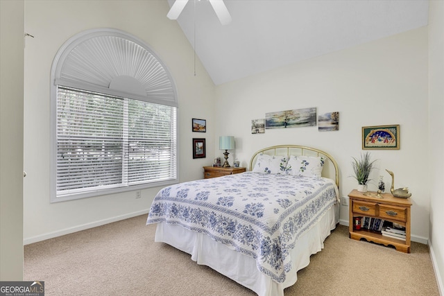 52 Cherub Ln, Sharpsburg, GA 30277 - bedroom featuring carpet floors, vaulted ceiling, and a ceiling fan