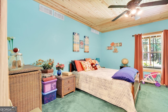 52 Cherub Ln, Sharpsburg, GA 30277 - carpeted bedroom with wood ceiling and a ceiling fan