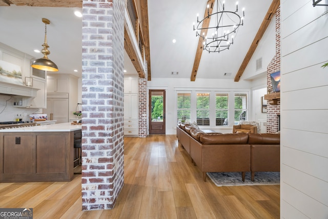 639 Frank Crook Rd, Canon, GA 30520 - living area featuring light wood-type flooring, a chandelier, and recessed lighting