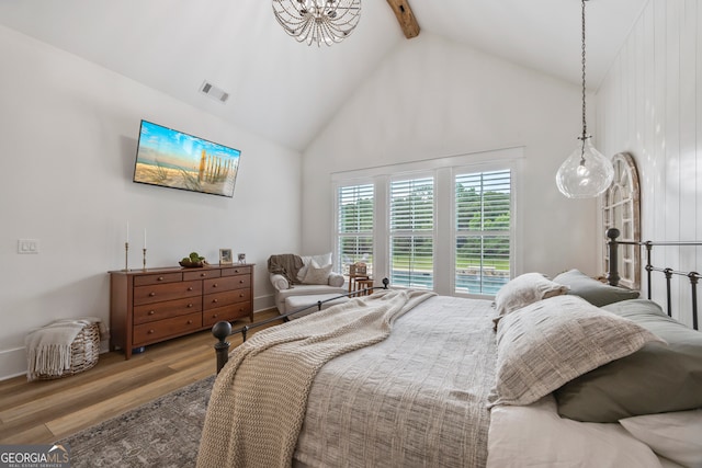 639 Frank Crook Rd, Canon, GA 30520 - bedroom with wood finished floors, high vaulted ceiling, and beam ceiling