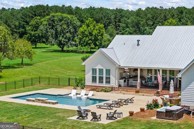 639 Frank Crook Rd, Canon, GA 30520 - view of pool with a hot tub, a patio area, a fenced backyard, and a view of trees