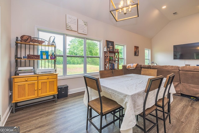40 Westbrook Rd, Carrollton, GA 30116 - dining area with dark wood-type flooring, a chandelier, lofted ceiling, and recessed lighting