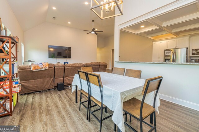 40 Westbrook Rd, Carrollton, GA 30116 - dining room with light wood-type flooring, a chandelier, recessed lighting, beam ceiling, and ceiling fan