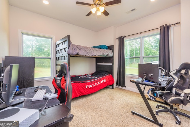40 Westbrook Rd, Carrollton, GA 30116 - bedroom with carpet flooring, an office area, recessed lighting, and a ceiling fan