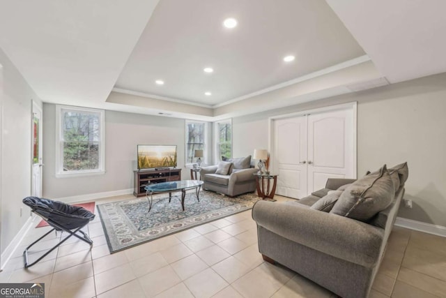 3887 Hickory Manor Dr, Suwanee, GA 30024 - living area with a raised ceiling, light tile patterned floors, and recessed lighting