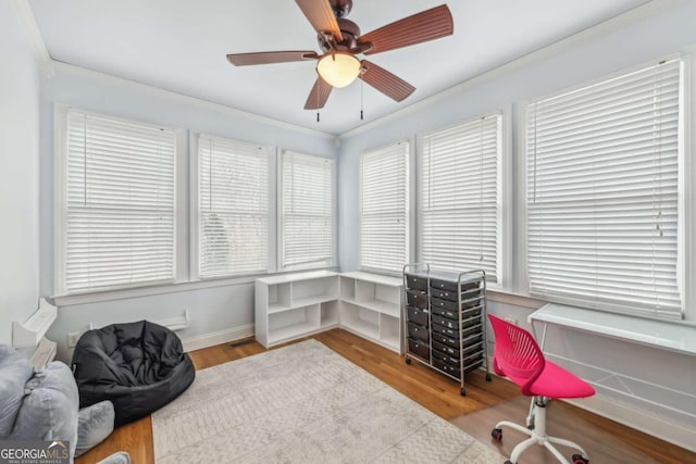 3887 Hickory Manor Dr, Suwanee, GA 30024 - office area featuring wood finished floors and ceiling fan