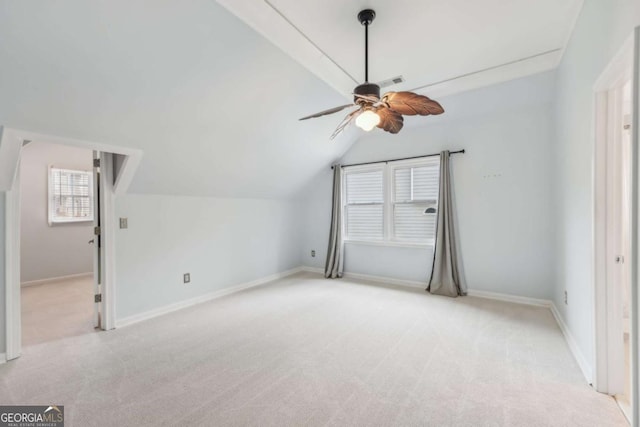 3887 Hickory Manor Dr, Suwanee, GA 30024 - additional living space featuring a ceiling fan, lofted ceiling, and light carpet