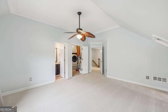 3887 Hickory Manor Dr, Suwanee, GA 30024 - bonus room with washer / dryer, lofted ceiling, a ceiling fan, and light carpet
