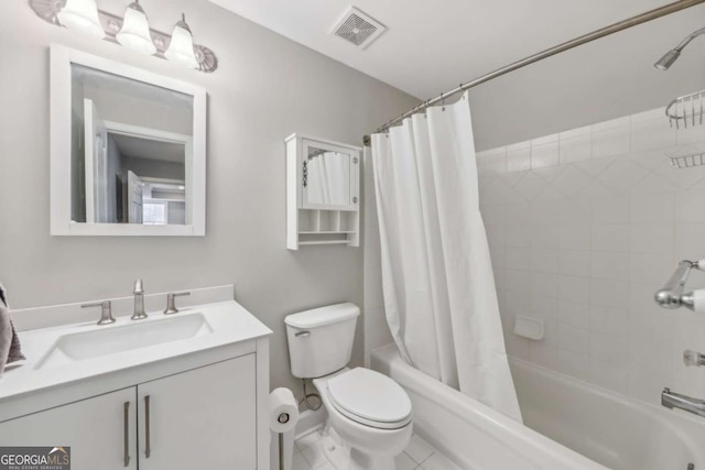 3887 Hickory Manor Dr, Suwanee, GA 30024 - bathroom featuring vanity, shower / bath combination with curtain, and tile patterned flooring