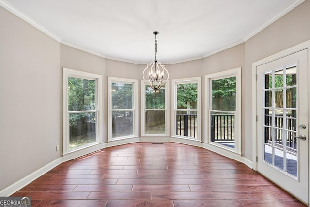 4685 Braselton Hwy, Hoschton, GA 30548 - unfurnished sunroom with a chandelier, crown molding, and wood finished floors