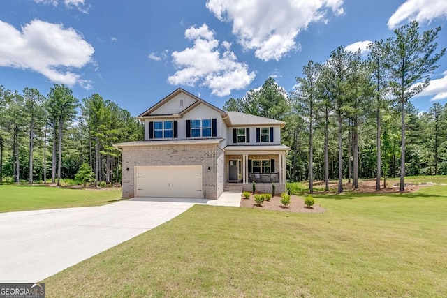 191 Eagle Heights Dr, Maysville, GA 30558 - view of front of home featuring a porch, driveway, an attached garage, brick siding, and a front lawn