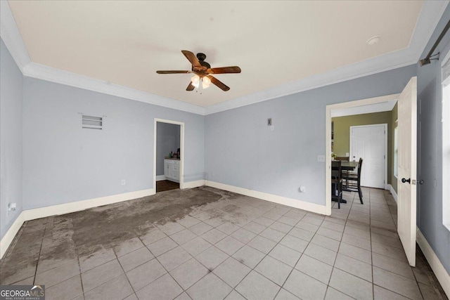 79 Hampton Hills Ln, Cleveland, GA 30528 - spare room with crown molding, ceiling fan, and light tile patterned flooring