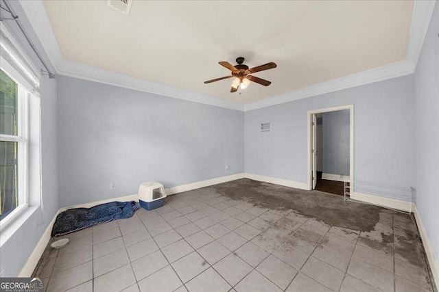 79 Hampton Hills Ln, Cleveland, GA 30528 - empty room featuring ceiling fan, crown molding, and light tile patterned flooring