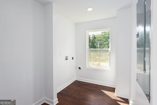 932 Brian Ln, Forest Park, GA 30297 - laundry room with hookup for an electric dryer, dark wood-type flooring, washer hookup, and recessed lighting