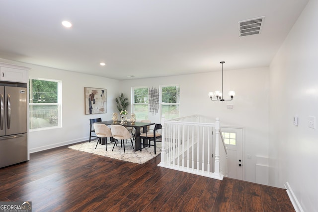 932 Brian Ln, Forest Park, GA 30297 - dining space featuring dark wood-style floors, plenty of natural light, a chandelier, and recessed lighting