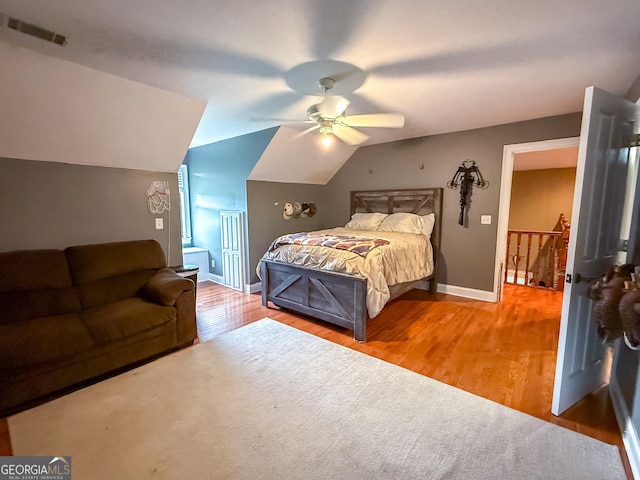 1940 Horne Rd, Eastman, GA 31023 - bedroom with wood finished floors, lofted ceiling, and a ceiling fan