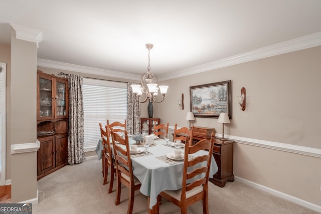 53 Denny Ln, Dallas, GA 30157 - dining space with a chandelier, light colored carpet, and ornamental molding