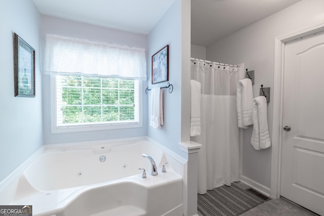53 Denny Ln, Dallas, GA 30157 - full bath featuring a tub with jets, curtained shower, and tile patterned floors