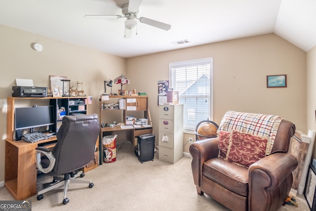 53 Denny Ln, Dallas, GA 30157 - carpeted home office with a ceiling fan and vaulted ceiling