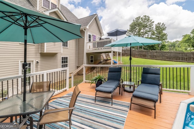53 Denny Ln, Dallas, GA 30157 - wooden deck featuring outdoor dining space and a playground