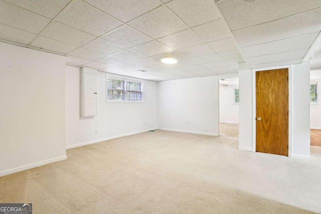 415 Haven Ln, Marietta, GA 30066 - below grade area with carpet floors, electric panel, and a paneled ceiling