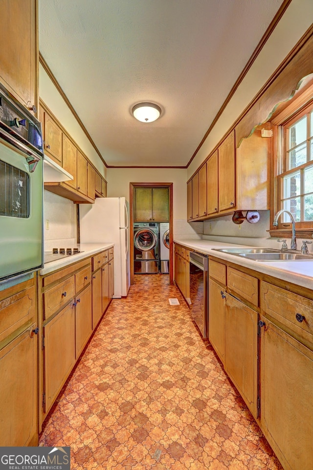 5739 Cobb Mdw, Norcross, GA 30093 - kitchen featuring crown molding, wall oven, stainless steel dishwasher, black electric cooktop, and light countertops