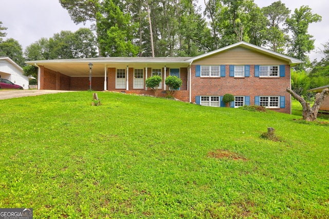5739 Cobb Mdw, Norcross, GA 30093 - ranch-style home with a carport, concrete driveway, a front lawn, and brick siding