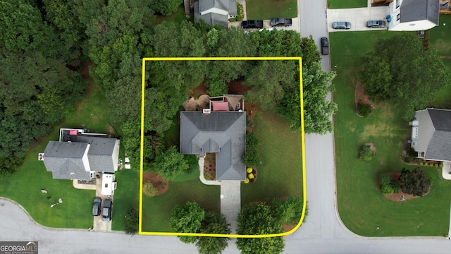 1248 Rockview Ct, Loganville, GA 30052 - aerial perspective of suburban area featuring property parcel outlined
