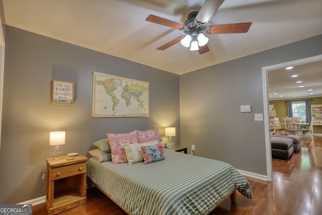 1248 Rockview Ct, Loganville, GA 30052 - bedroom with wood finished floors, recessed lighting, and a ceiling fan