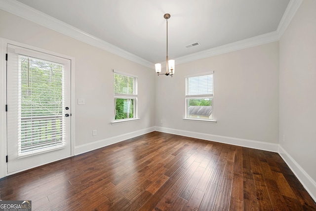 3865 Rifflepool Ct, Douglasville, GA 30135 - unfurnished room featuring a chandelier, ornamental molding, and dark wood-type flooring