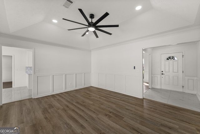 5437 Chatham Woods Ct, Columbus, GA 31907 - spare room featuring a decorative wall, a ceiling fan, a wainscoted wall, a raised ceiling, and recessed lighting