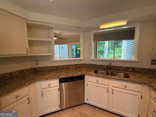 40 Dunwoody Springs Dr, Atlanta, GA 30328 - kitchen featuring stainless steel dishwasher, white cabinets, and light tile patterned floors