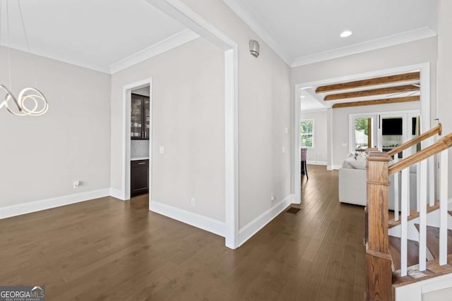 6080 Simone St, Acworth, GA 30101 - foyer with crown molding, dark wood-type flooring, stairway, and recessed lighting