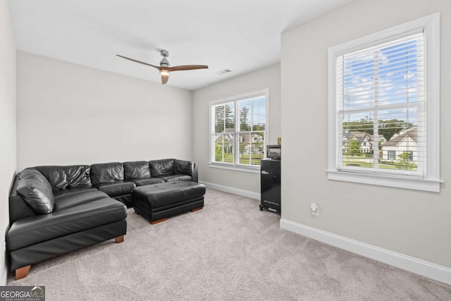 6080 Simone St, Acworth, GA 30101 - living room featuring carpet floors and a ceiling fan