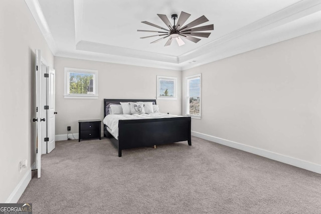 6080 Simone St, Acworth, GA 30101 - bedroom with a raised ceiling, carpet floors, and a ceiling fan