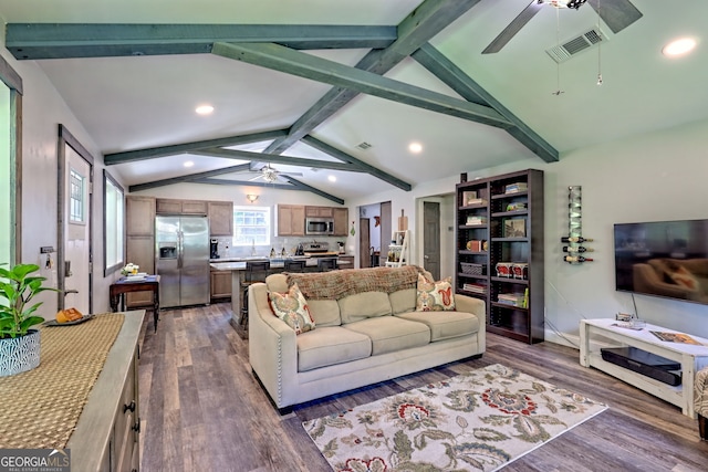 11 Hamilton Cir, Blairsville, GA 30512 - living room with ceiling fan, dark wood finished floors, and recessed lighting