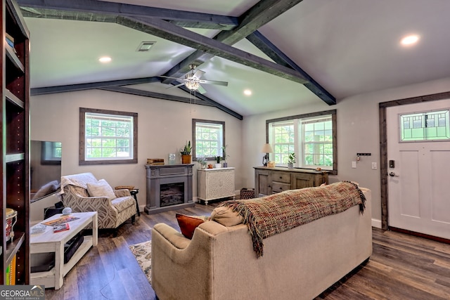 11 Hamilton Cir, Blairsville, GA 30512 - living area with a fireplace, dark wood finished floors, recessed lighting, and a ceiling fan