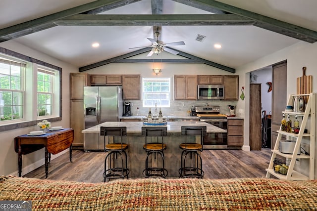 11 Hamilton Cir, Blairsville, GA 30512 - kitchen with stainless steel appliances, dark wood-type flooring, plenty of natural light, a breakfast bar area, and recessed lighting