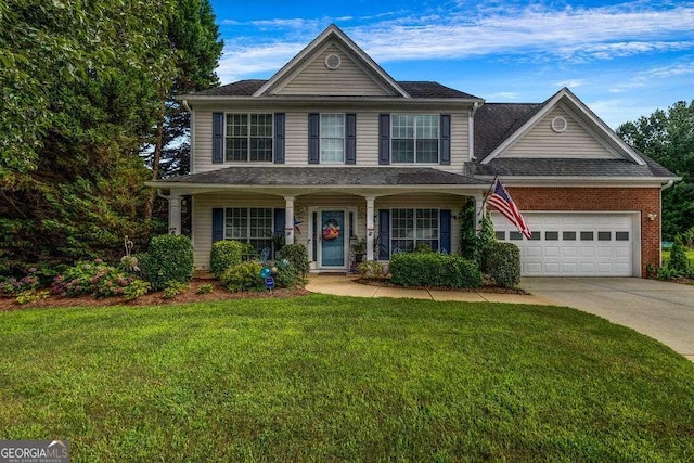 15 Saddlebrook Ct, Covington, GA 30016 - view of front facade featuring driveway, a front lawn, an attached garage, and a porch
