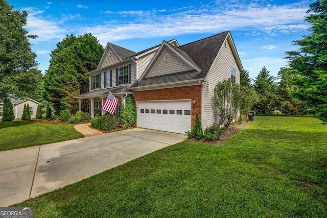 15 Saddlebrook Ct, Covington, GA 30016 - traditional-style home with driveway, a front lawn, brick siding, and a shingled roof