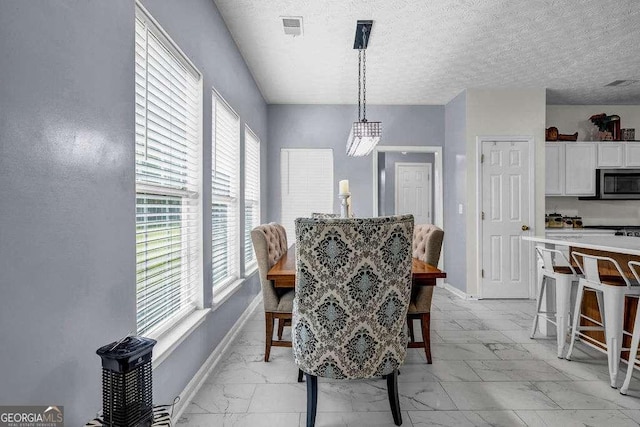 15 Saddlebrook Ct, Covington, GA 30016 - dining space with light marble finish floors, healthy amount of natural light, and a textured ceiling