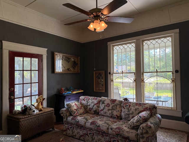 5321 Oak St, Eastman, GA 31023 - living room with healthy amount of natural light and a ceiling fan