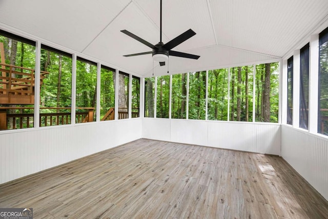 3292 Holly Mill Ct, Marietta, GA 30062 - unfurnished sunroom featuring a ceiling fan and vaulted ceiling