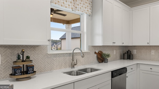 687 Edgar St Lot 83, Hampton, GA 30228 - kitchen with stainless steel dishwasher, decorative backsplash, and white cabinetry