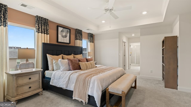 687 Edgar St Lot 83, Hampton, GA 30228 - bedroom featuring light carpet, recessed lighting, a raised ceiling, ceiling fan, and ensuite bath