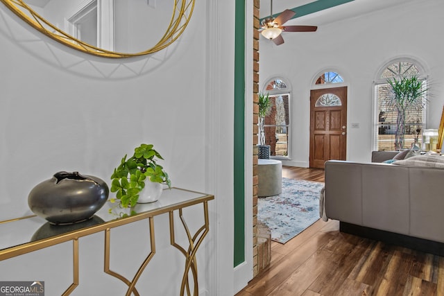 105 S Arcadia Dr, Bogart, GA 30622 - foyer with dark wood-type flooring and ceiling fan