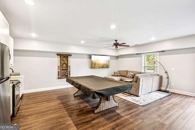 2755 Evan Manor Ln, Cumming, GA 30041 - game room with ceiling fan, dark wood-style flooring, recessed lighting, and billiards table