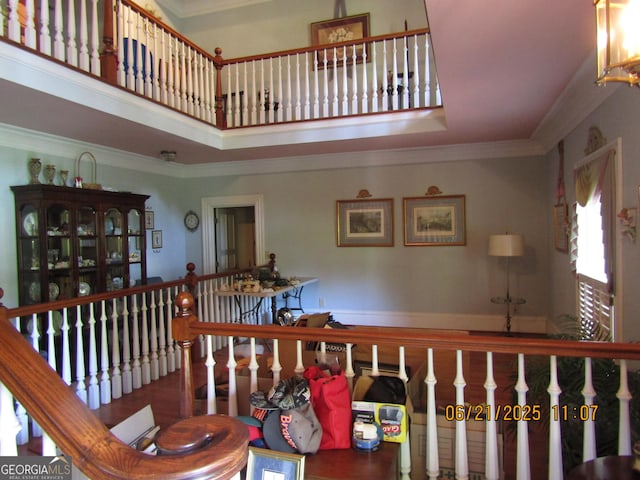 5523 Bahia Mar Cir, Stone Mountain, GA 30087 - stairway featuring crown molding