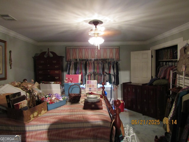 5523 Bahia Mar Cir, Stone Mountain, GA 30087 - carpeted bedroom featuring crown molding